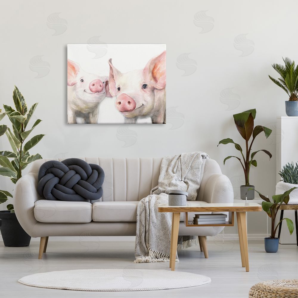 George Dyachenko Pair Pigs Pink Snout Cute Farm Animals  Canvas Wall Art Print in Room