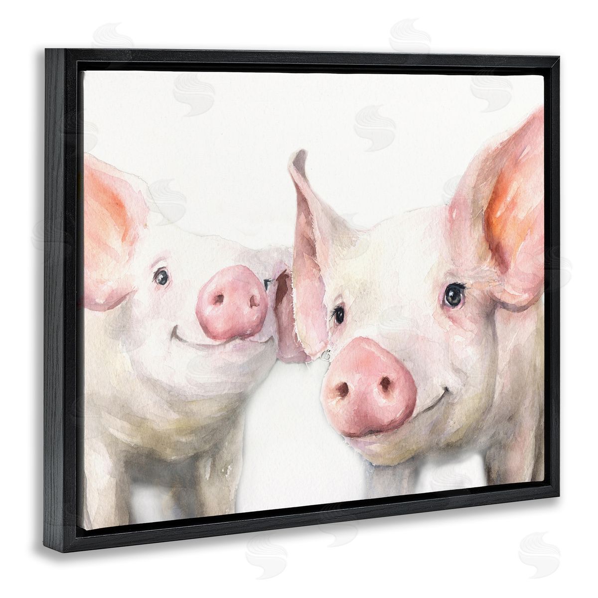 George Dyachenko Pair Pigs Pink Snout Cute Farm Animals  Black Floating Frame Canvas Wall Art Print