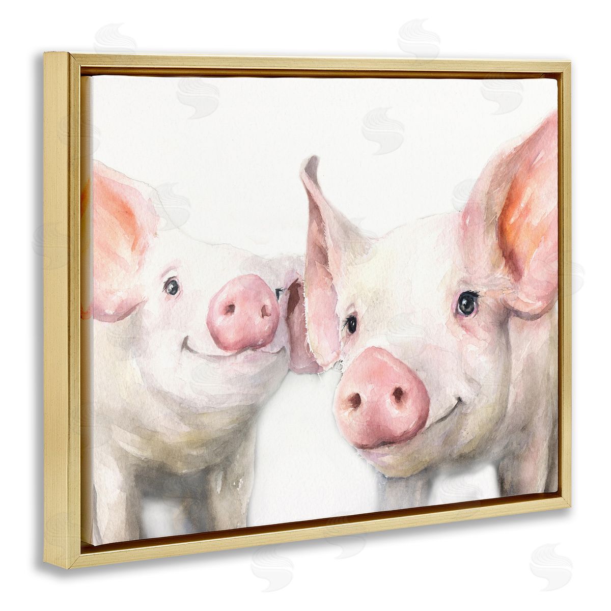 George Dyachenko Pair Pigs Pink Snout Cute Farm Animals  Gold Floating Frame Canvas Wall Art Print