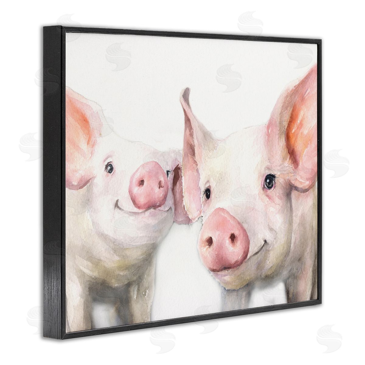 George Dyachenko Pair Pigs Pink Snout Cute Farm Animals  Black Framed Giclee Wall Art Print