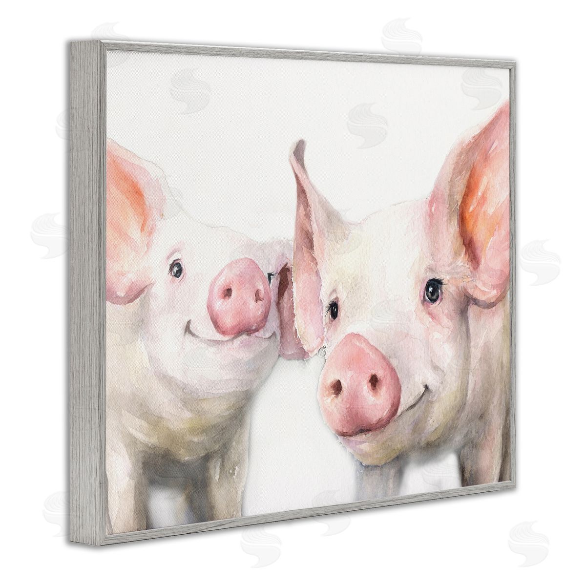 George Dyachenko Pair Pigs Pink Snout Cute Farm Animals  Gray Framed Giclee Wall Art Print