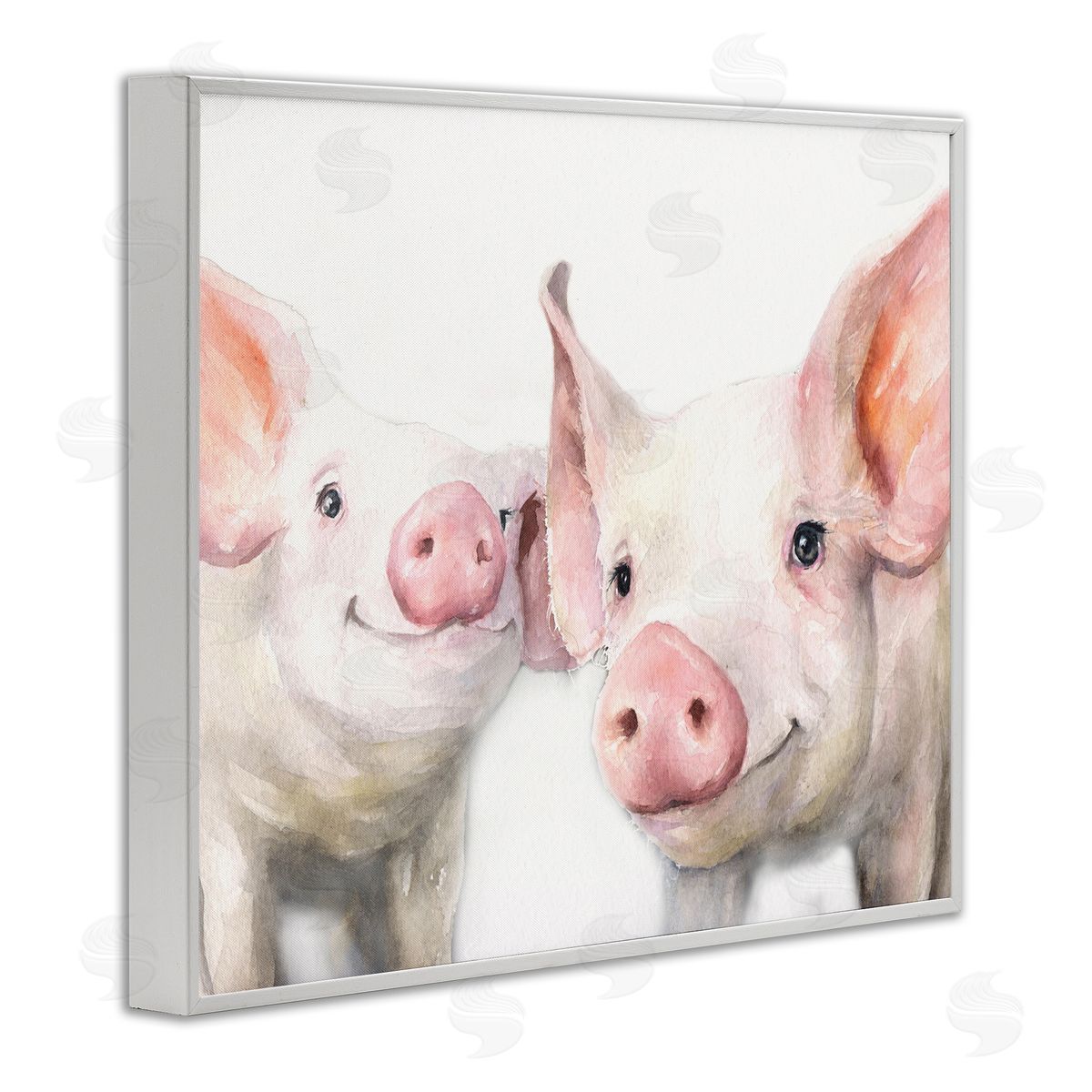George Dyachenko Pair Pigs Pink Snout Cute Farm Animals  White Framed Giclee Wall Art Print