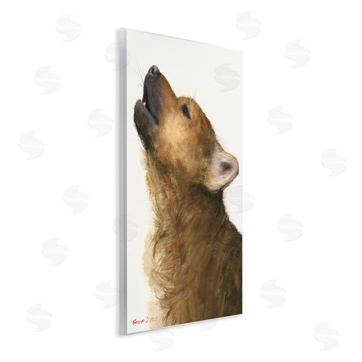 George Dyachenko Howling Brown Dog Portrait Intricate Details Painting Wall Plaque Art Print