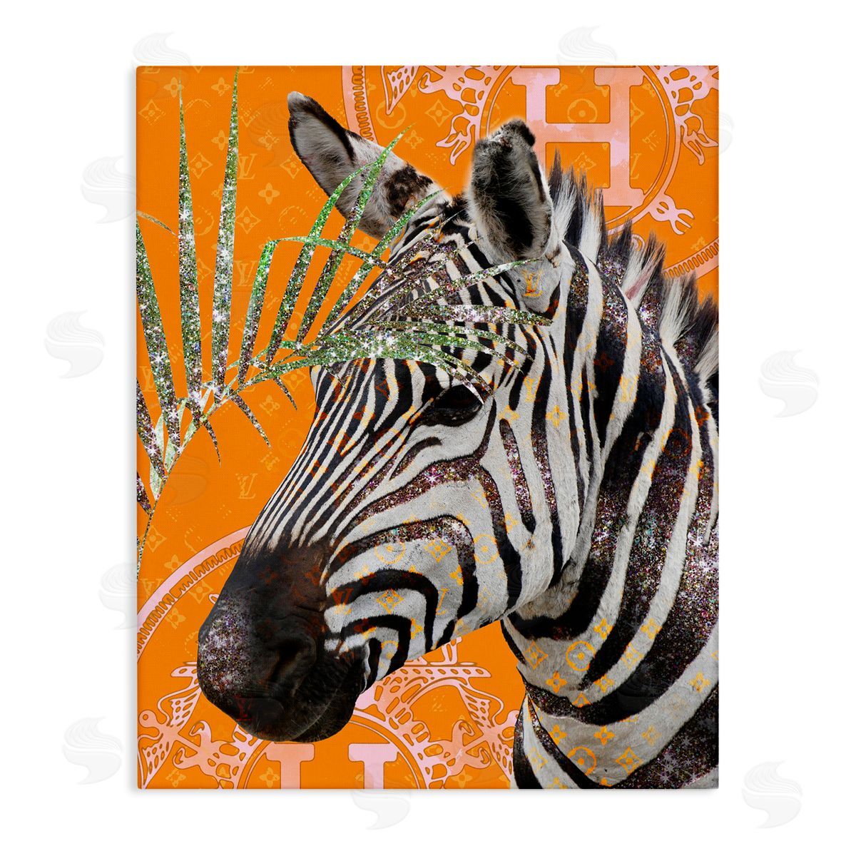Ziwei Li Zebra Stripes Symbol Pattern Glam Detail Leaf  Stretched Canvas Wall Art Print