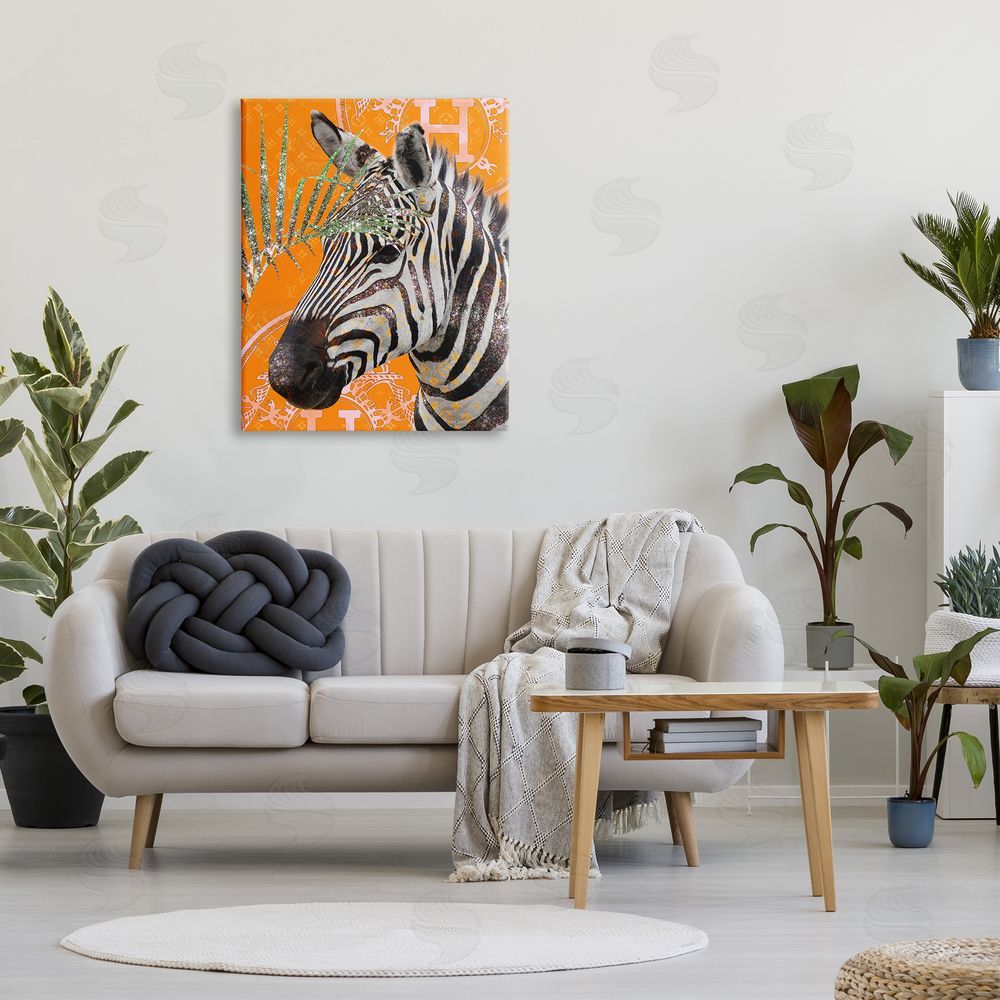 Ziwei Li Zebra Stripes Symbol Pattern Glam Detail Leaf  Canvas Wall Art Print in Room