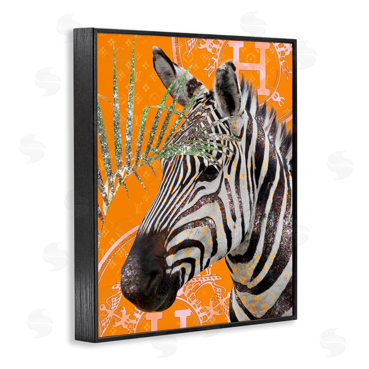 Ziwei Li Zebra Stripes Symbol Pattern Glam Detail Leaf  Black Framed Giclee Wall Art Print