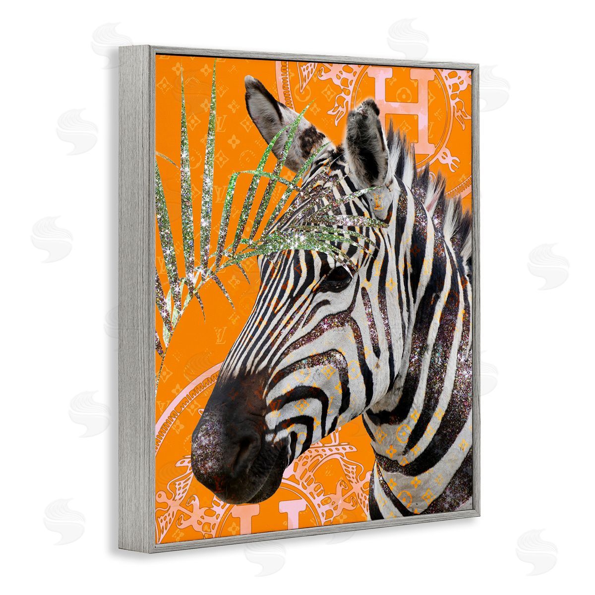 Ziwei Li Zebra Stripes Symbol Pattern Glam Detail Leaf  Gray Framed Giclee Wall Art Print