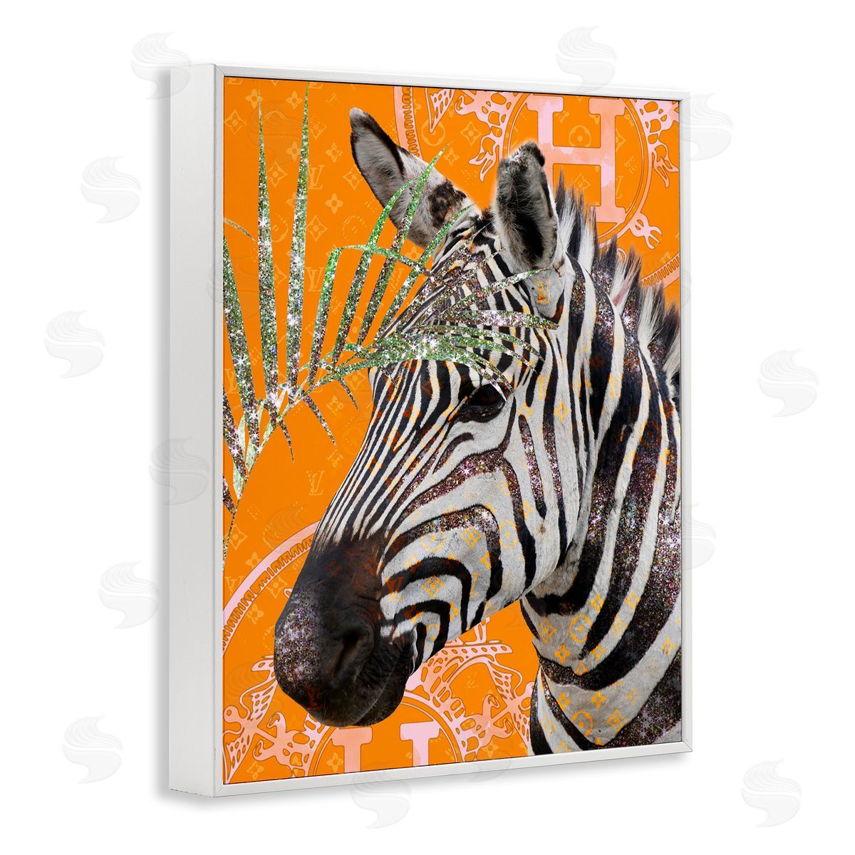 Ziwei Li Zebra Stripes Symbol Pattern Glam Detail Leaf  White Framed Giclee Wall Art Print