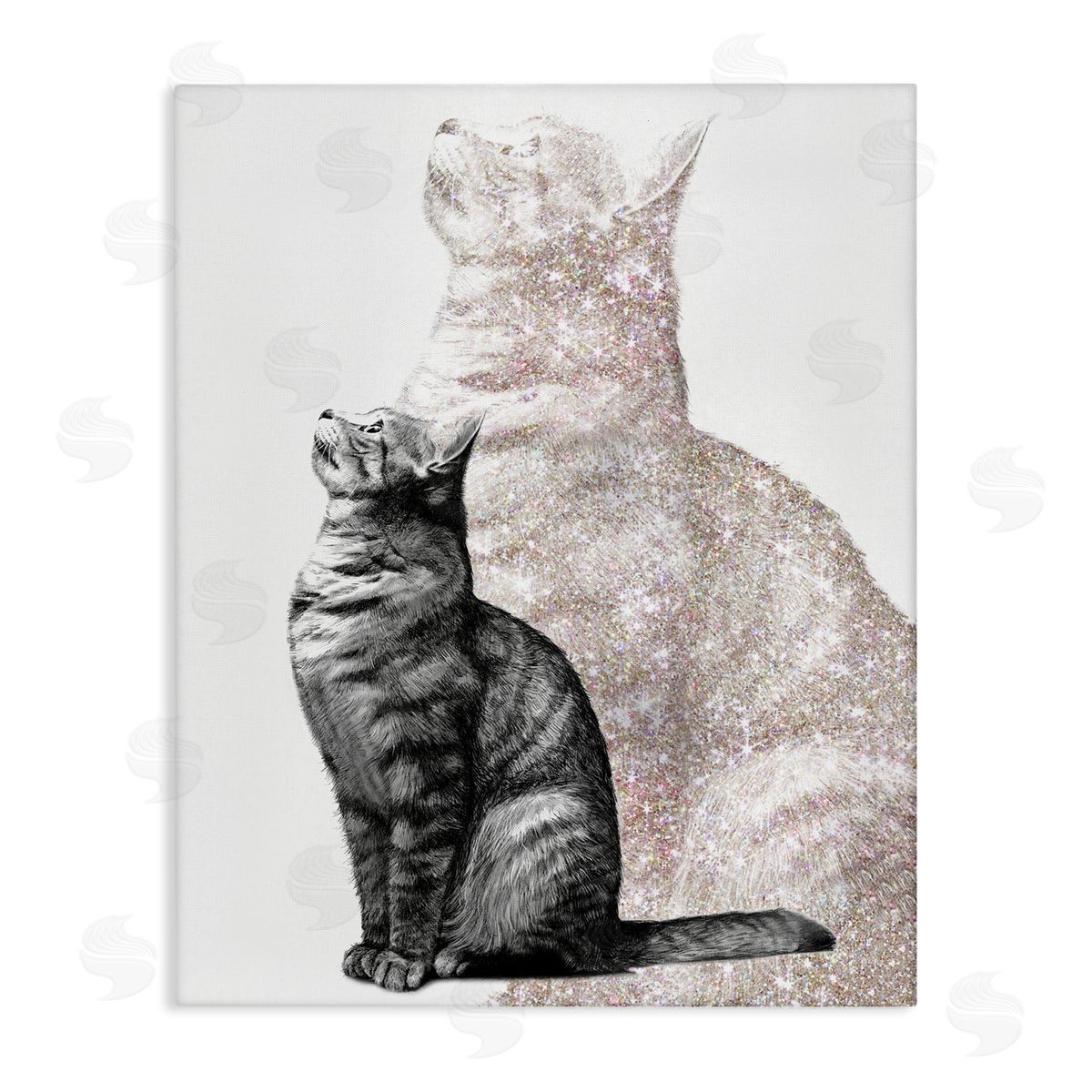 Ziwei Li Stoic Striped Cat Sitting Glam Sparkle Silhouette  Stretched Canvas Wall Art Print