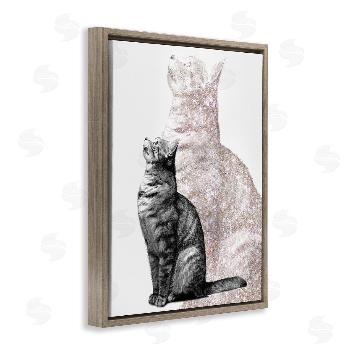 Ziwei Li Stoic Striped Cat Sitting Glam Sparkle Silhouette  Brown Floating Frame Canvas Wall Art Print