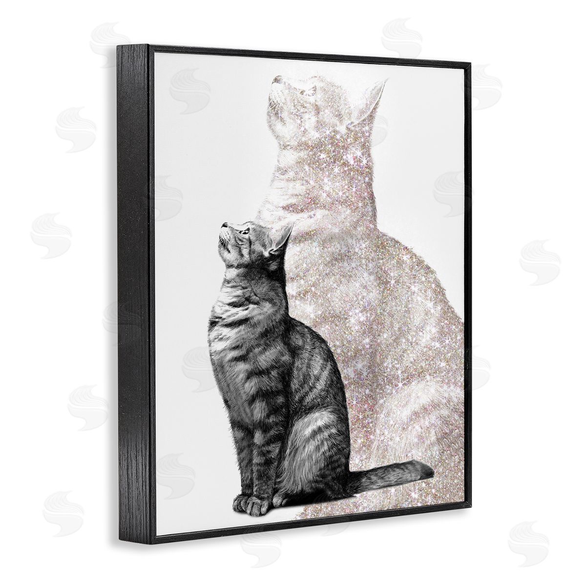 Ziwei Li Stoic Striped Cat Sitting Glam Sparkle Silhouette  Black Framed Giclee Wall Art Print