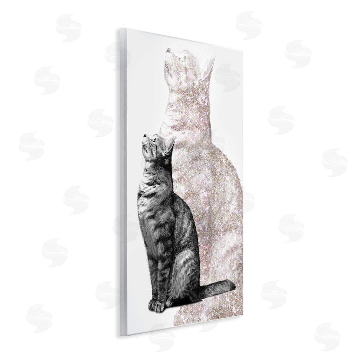 Ziwei Li Stoic Striped Cat Sitting Glam Sparkle Silhouette  Wall Plaque Art Print