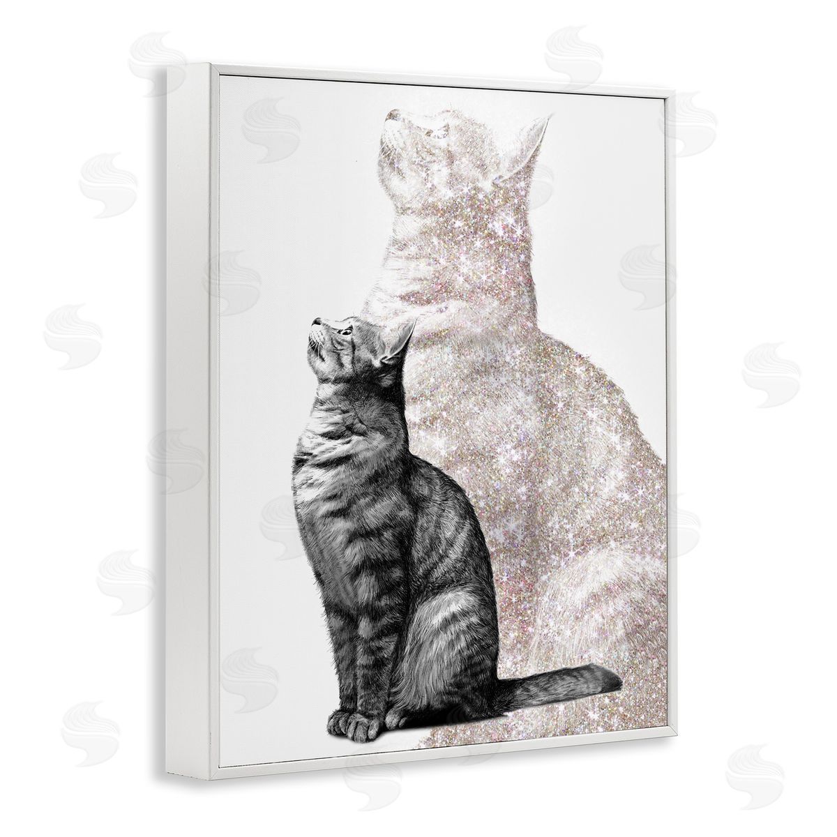 Ziwei Li Stoic Striped Cat Sitting Glam Sparkle Silhouette  White Framed Giclee Wall Art Print
