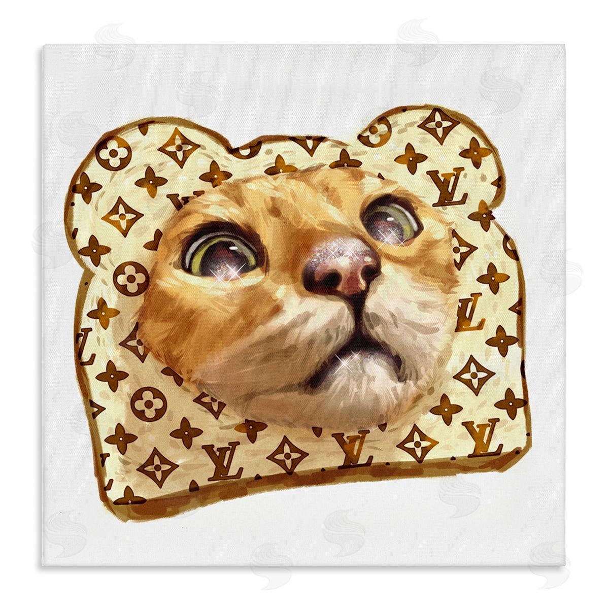 Ziwei Li Cat Face Bread Toast Glam Fashion Motif Pattern Stretched Canvas Wall Art Print