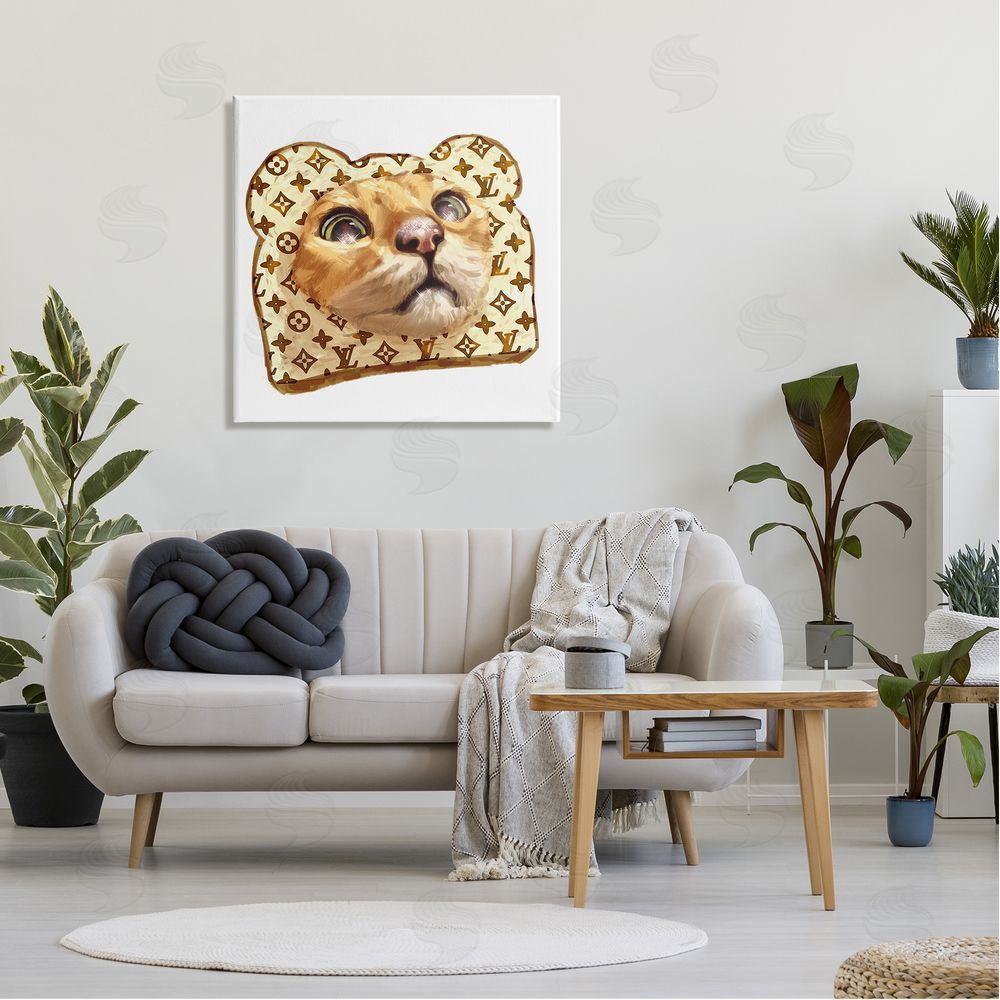 Ziwei Li Cat Face Bread Toast Glam Fashion Motif Pattern Canvas Wall Art in Room