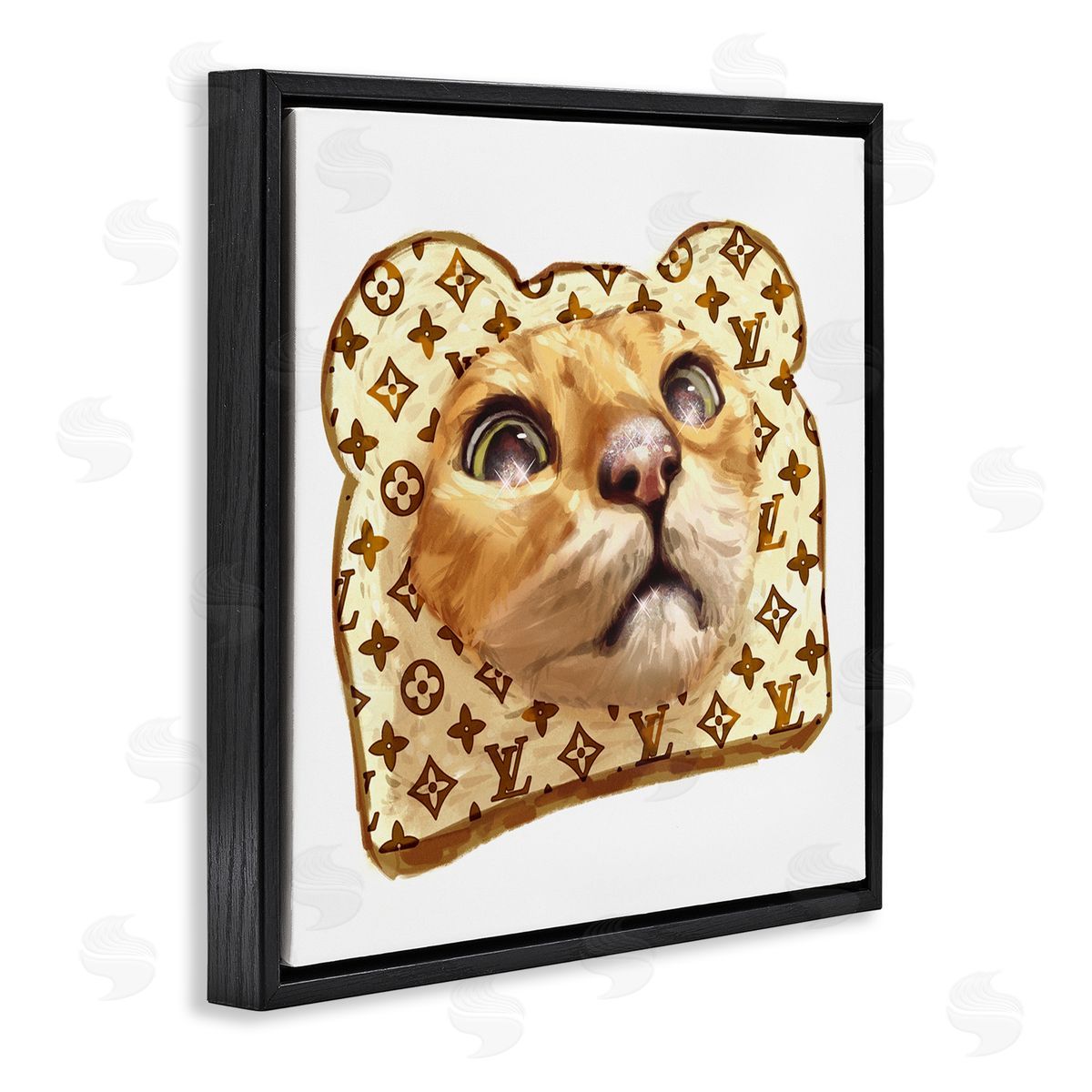 Ziwei Li Cat Face Bread Toast Glam Fashion Motif Pattern Black Floating Frame Canvas Wall Art Print