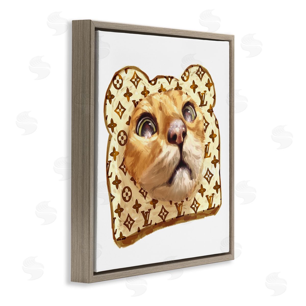Ziwei Li Cat Face Bread Toast Glam Fashion Motif Pattern Brown Floating Frame Canvas Wall Art Print