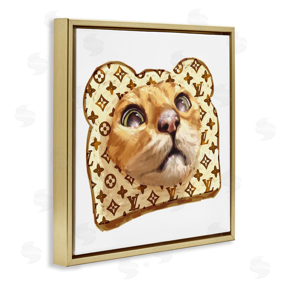 Ziwei Li Cat Face Bread Toast Glam Fashion Motif Pattern Gold Floating Frame Canvas Wall Art Print