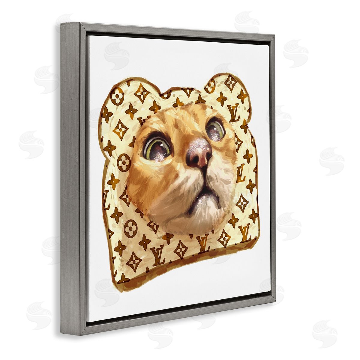 Ziwei Li Cat Face Bread Toast Glam Fashion Motif Pattern Gray Floating Frame Canvas Wall Art Print