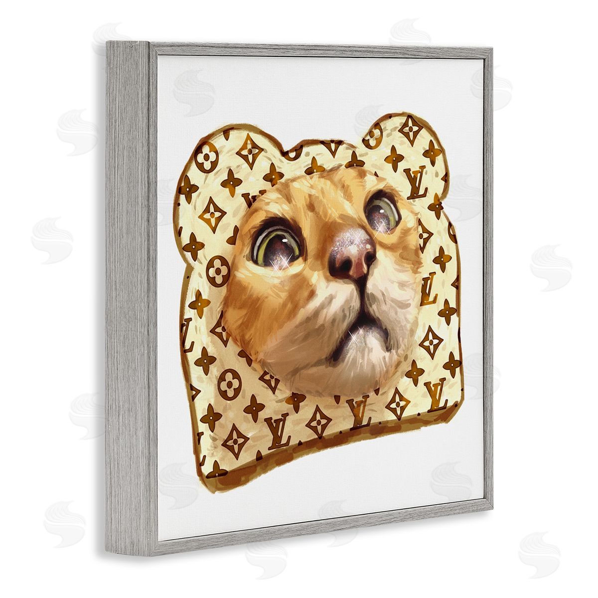 Ziwei Li Cat Face Bread Toast Glam Fashion Motif Pattern Gray Framed Glicee Wall Art Print