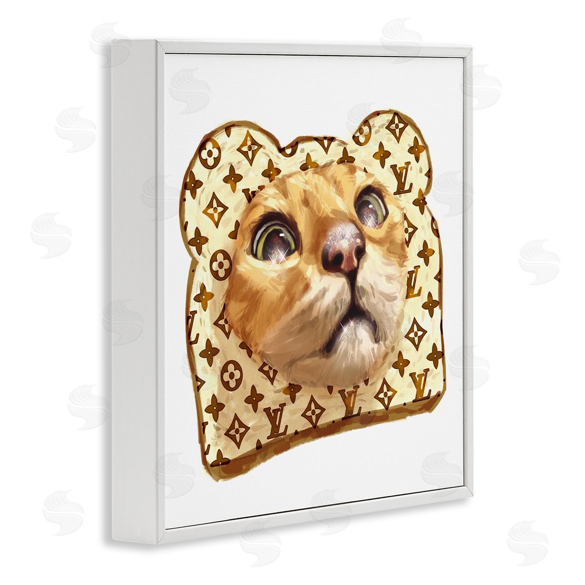 Ziwei Li Cat Face Bread Toast Glam Fashion Motif Pattern White Framed Glicee Wall Art Print