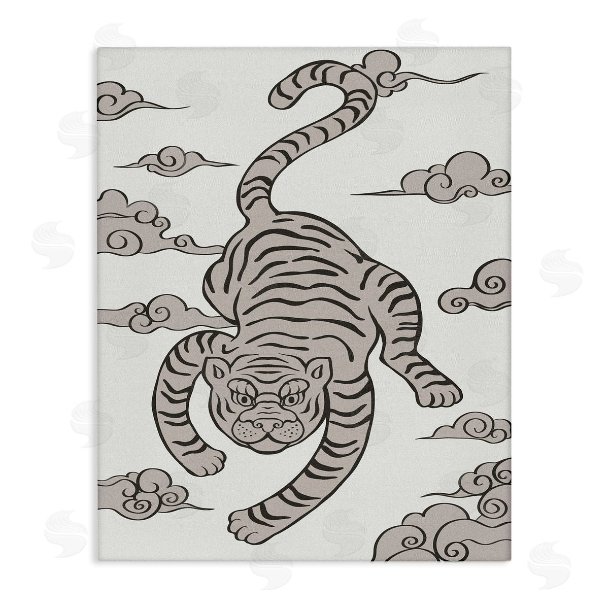 Ziwei Li Traditional Tiger Stripes Cloud Pattern Jungle Animal Stretched Canvas Wall Art Print