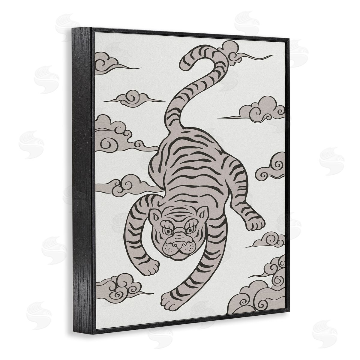 Ziwei Li Traditional Tiger Stripes Cloud Pattern Jungle Animal Black Framed Giclee Wall Art Print