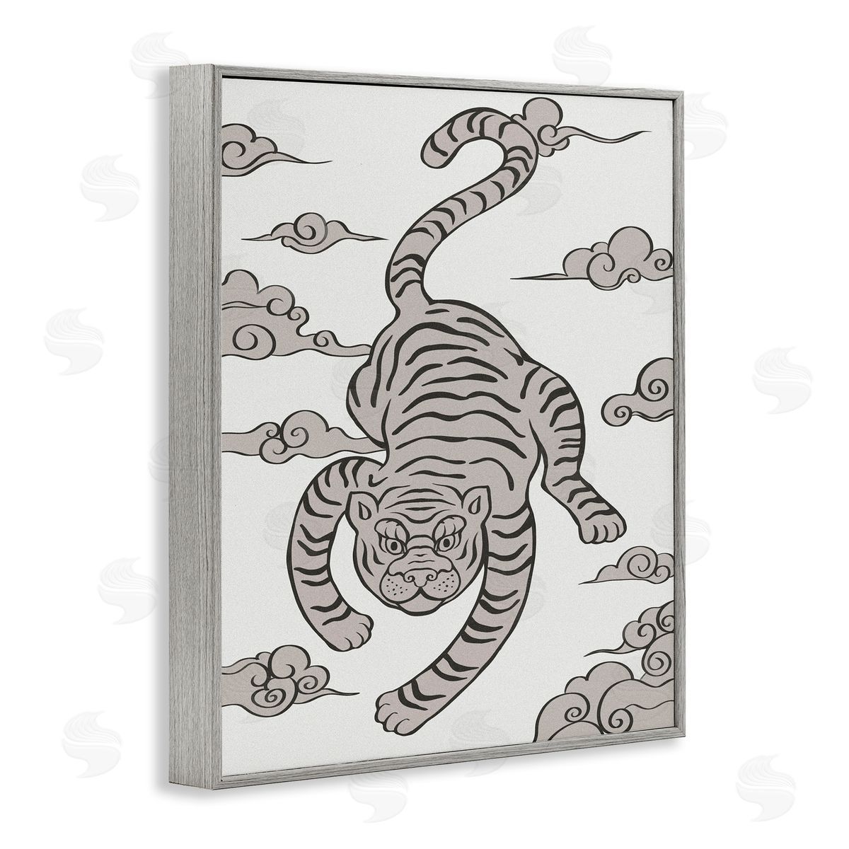Ziwei Li Traditional Tiger Stripes Cloud Pattern Jungle Animal Gray Framed Giclee Wall Art Print