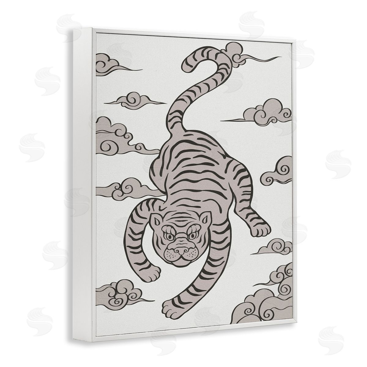 Ziwei Li Traditional Tiger Stripes Cloud Pattern Jungle Animal White Framed Giclee Wall Art Print