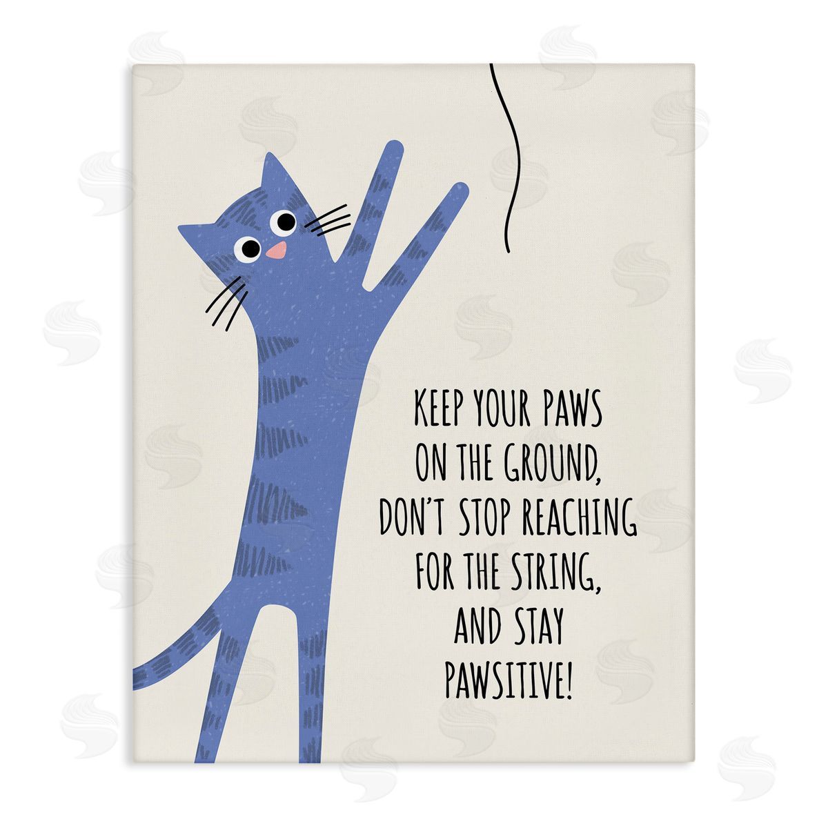 Jennifer Wambach Stay Pawsitive Cartoon Cat Playing Positivity Sentiment Stretched Canvas Wall Art Print