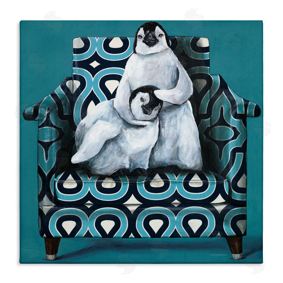 Kamdon Kreations Pair Penguins Relaxing Head Pat Patterned Sofa Chair Stretched Canvas Wall Art Print