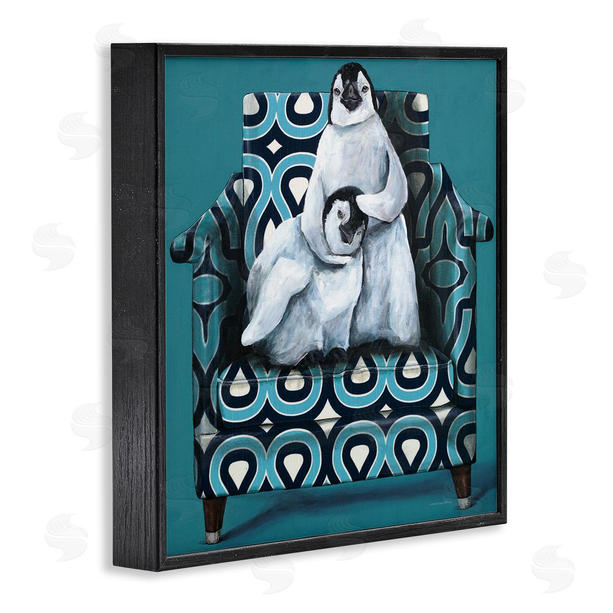 Kamdon Kreations Pair Penguins Relaxing Head Pat Patterned Sofa Chair Black Framed Glicee Wall Art Print