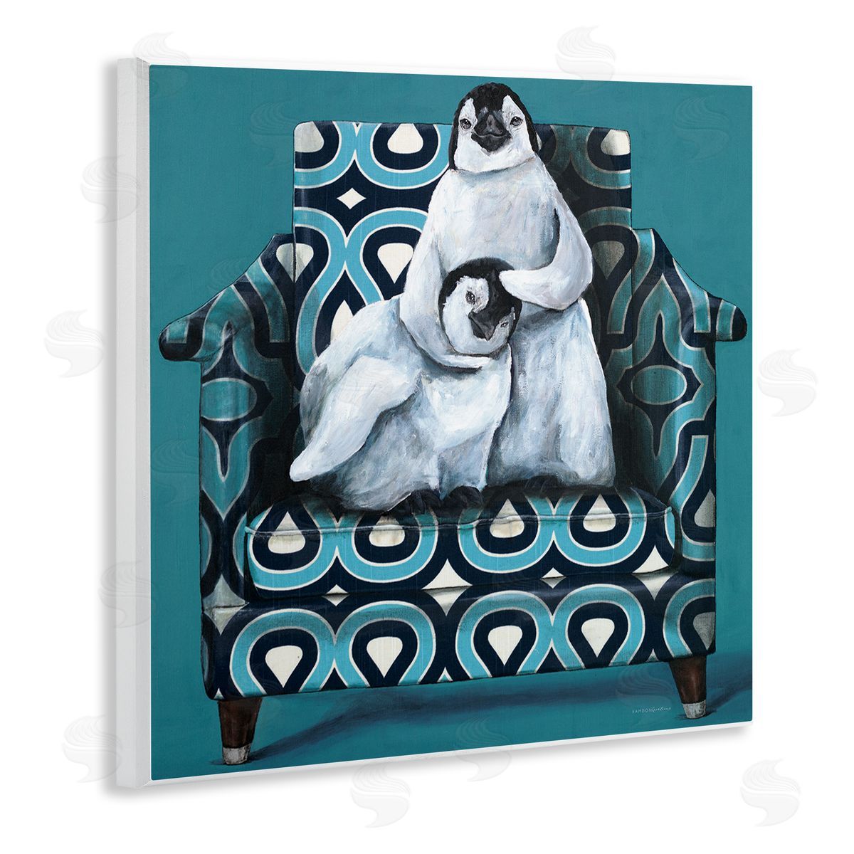 Kamdon Kreations Pair Penguins Relaxing Head Pat Patterned Sofa Chair Wooden Wall Plaque Art Print