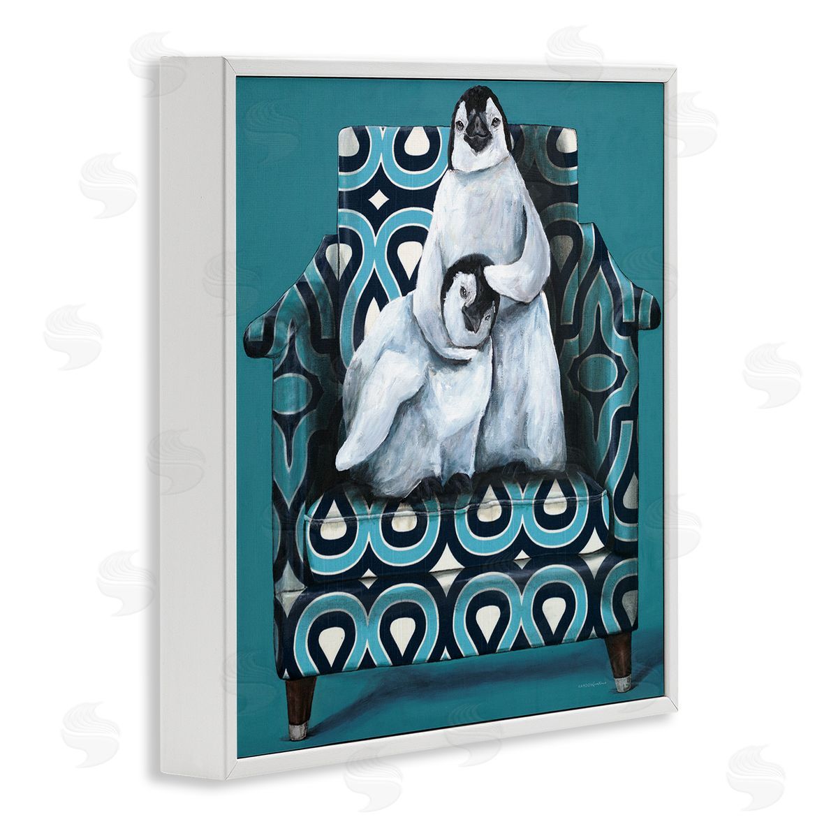 Kamdon Kreations Pair Penguins Relaxing Head Pat Patterned Sofa Chair White Framed Glicee Wall Art Print
