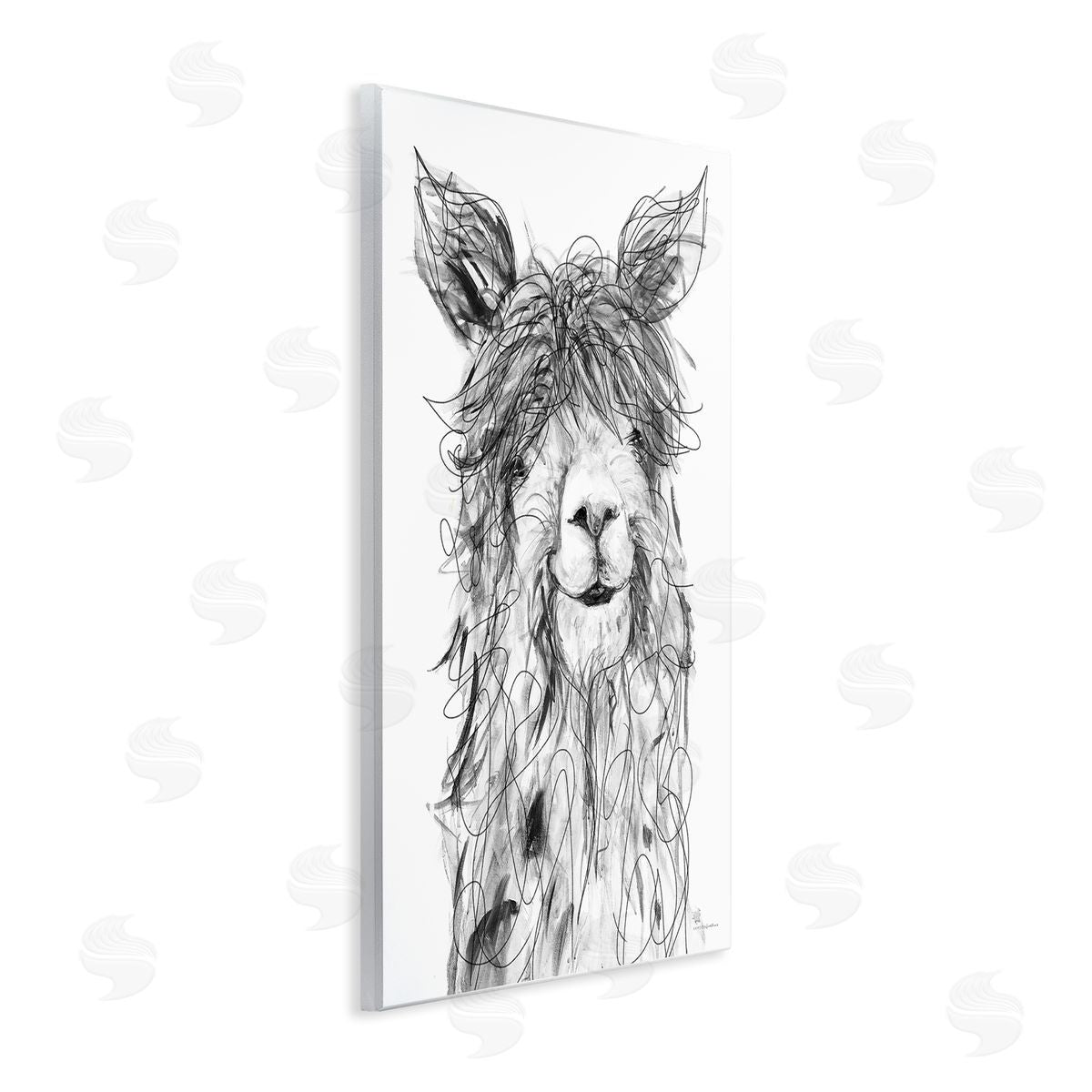 Kamdon Kreations Smiling Llama Alpaca Shaggy Hair Scribble Drawing  Wall Plaque Art Print