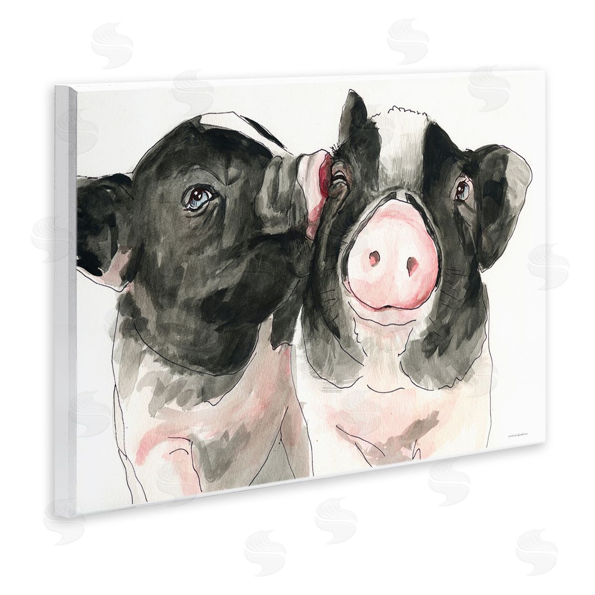 Kamdon Kreations Two Pigs Pink Snout Kiss Adorable Farm Animals Wall Plaque Art Print
