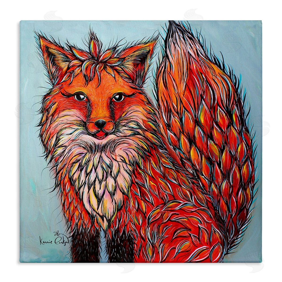 Karrie Evenson Modern Red Fox Shaped Hair Tufts Vivid Wildlife Stretched Canvas Wall Art Print