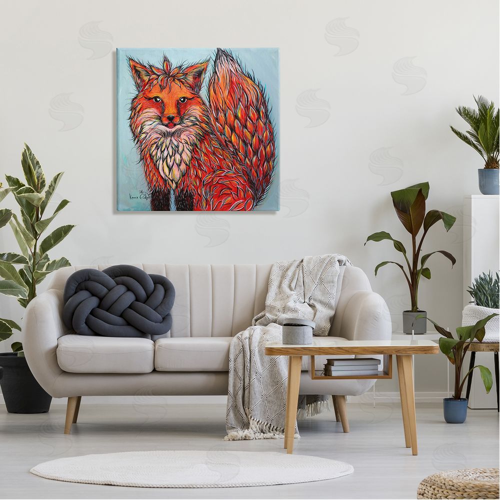 Karrie Evenson Modern Red Fox Shaped Hair Tufts Vivid Wildlife Canvas Wall Art in Room