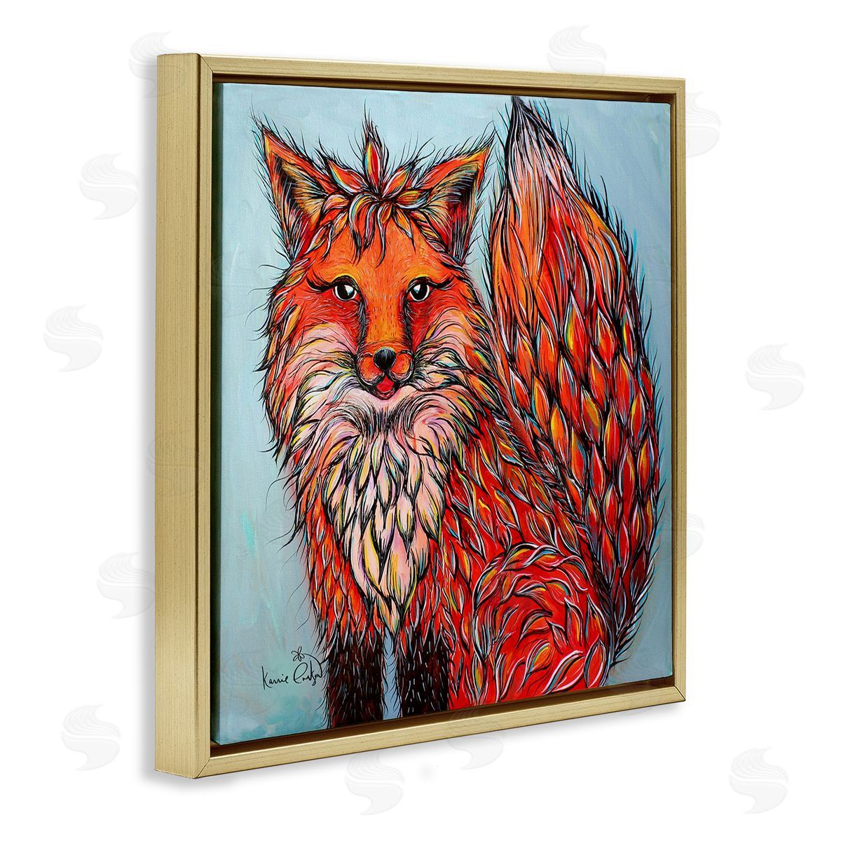 Karrie Evenson Modern Red Fox Shaped Hair Tufts Vivid Wildlife Gold Floating Frame Canvas Wall Art Print