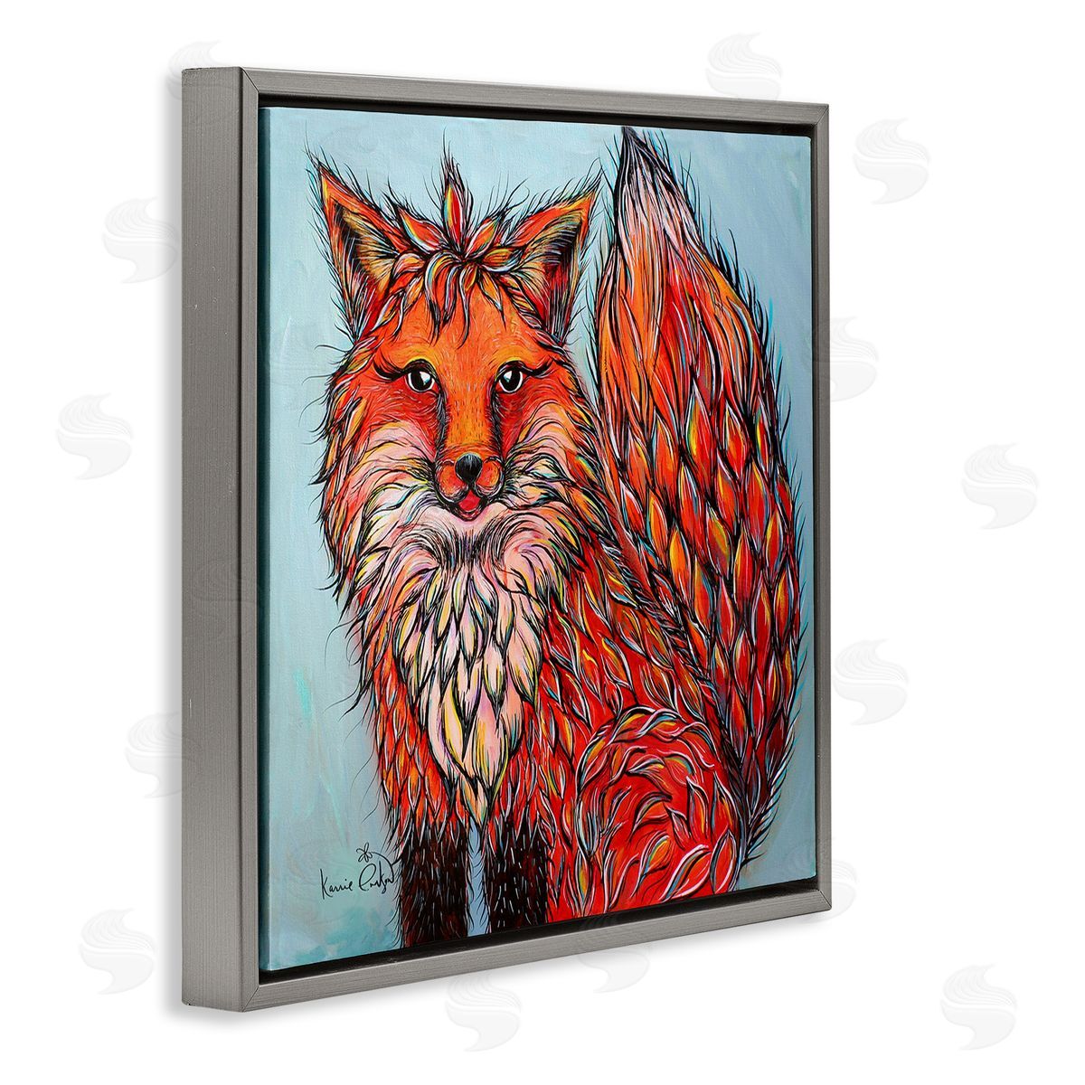Karrie Evenson Modern Red Fox Shaped Hair Tufts Vivid Wildlife Gray Floating Frame Canvas Wall Art Print