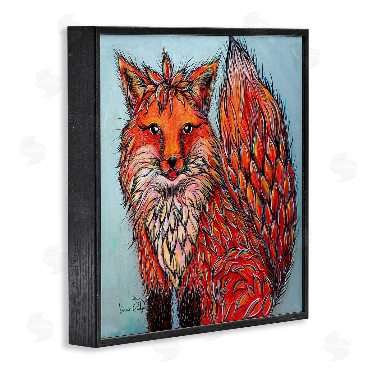 Karrie Evenson Modern Red Fox Shaped Hair Tufts Vivid Wildlife Black Framed Glicee Wall Art Print
