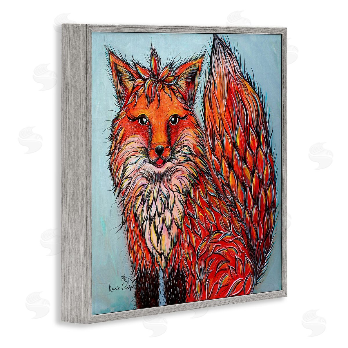 Karrie Evenson Modern Red Fox Shaped Hair Tufts Vivid Wildlife Gray Framed Glicee Wall Art Print