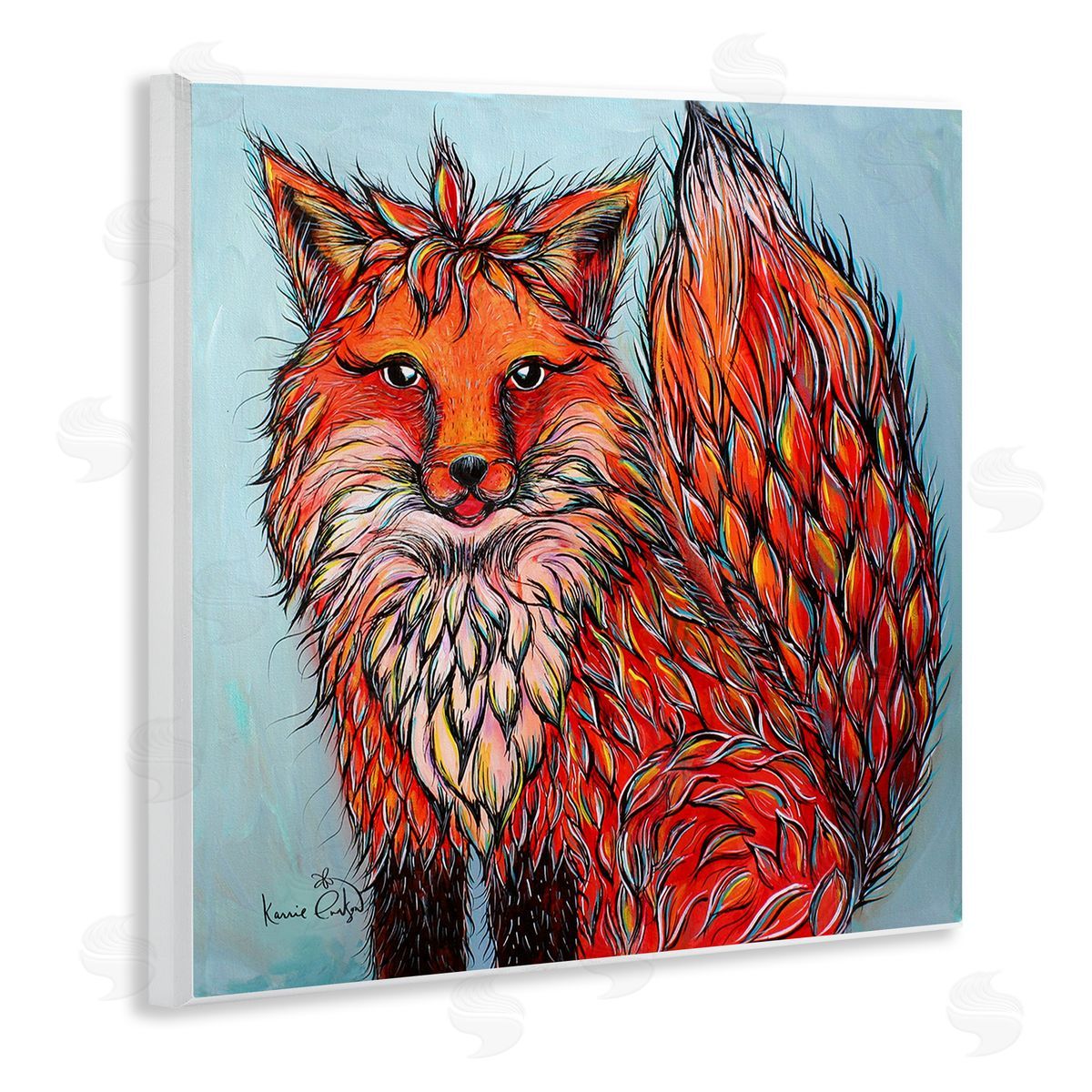 Karrie Evenson Modern Red Fox Shaped Hair Tufts Vivid Wildlife Wooden Wall Plaque Art Print