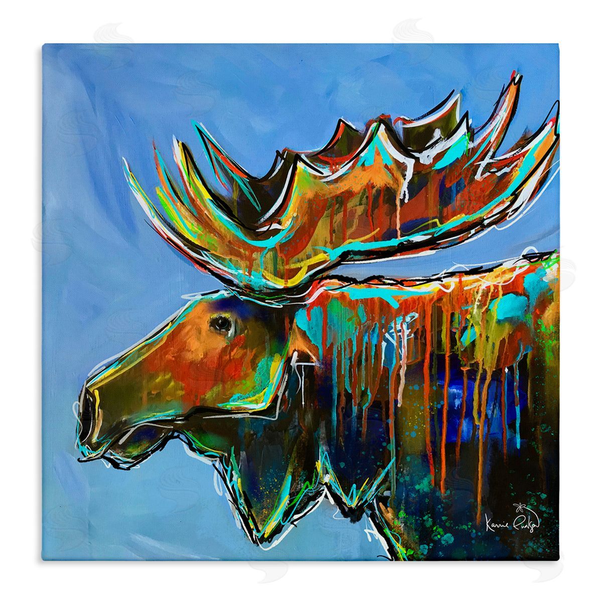 Karrie Evenson Contemporary Street Style Paint Drip Bold Moose Antlers Stretched Canvas Wall Art Print
