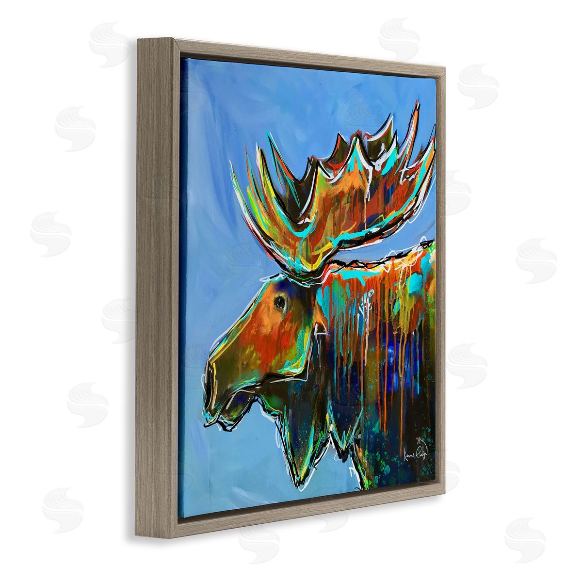 Karrie Evenson Contemporary Street Style Paint Drip Bold Moose Antlers Brown Floating Frame Canvas Wall Art Print