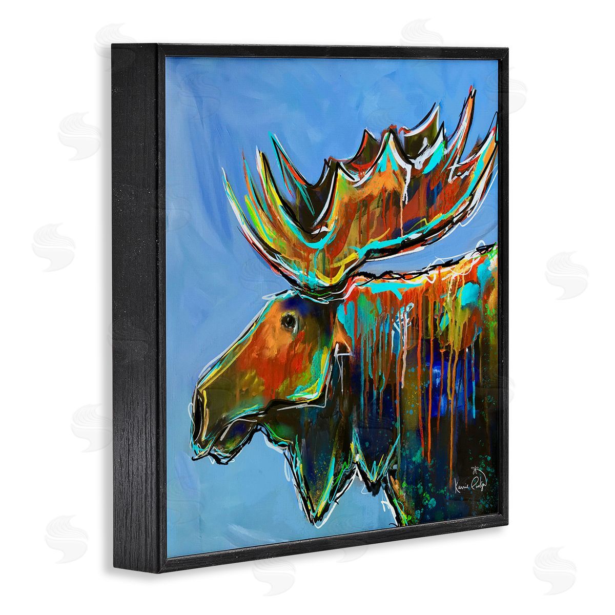 Karrie Evenson Contemporary Street Style Paint Drip Bold Moose Antlers Black Framed Glicee Wall Art Print