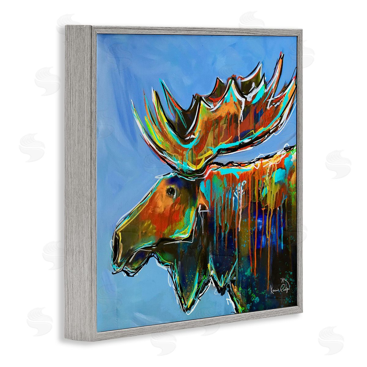 Karrie Evenson Contemporary Street Style Paint Drip Bold Moose Antlers Gray Framed Glicee Wall Art Print