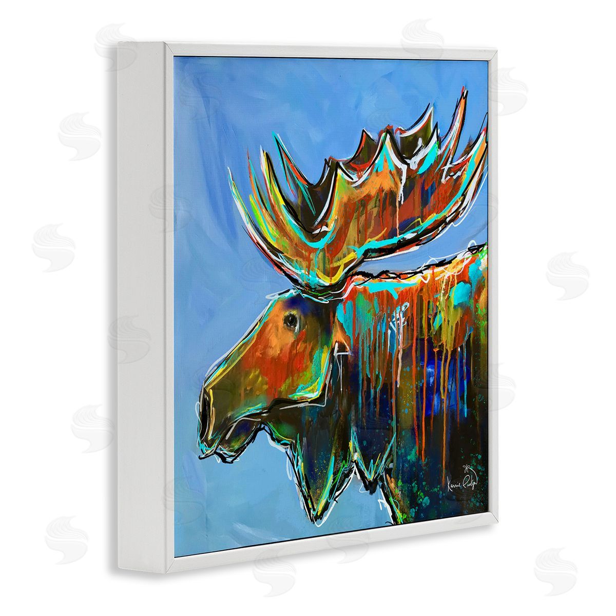 Karrie Evenson Contemporary Street Style Paint Drip Bold Moose Antlers White Framed Glicee Wall Art Print