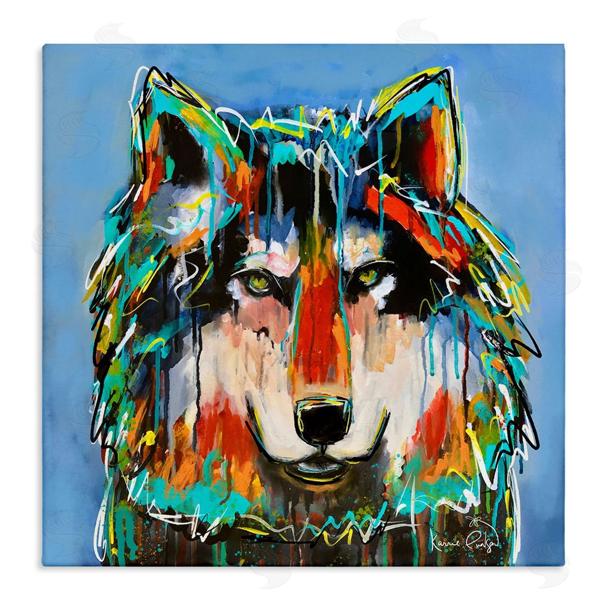Karrie Evenson Bold Wolf Dripping Paint Saturated Graffiti Street Style  Stretched Canvas Wall Art Print