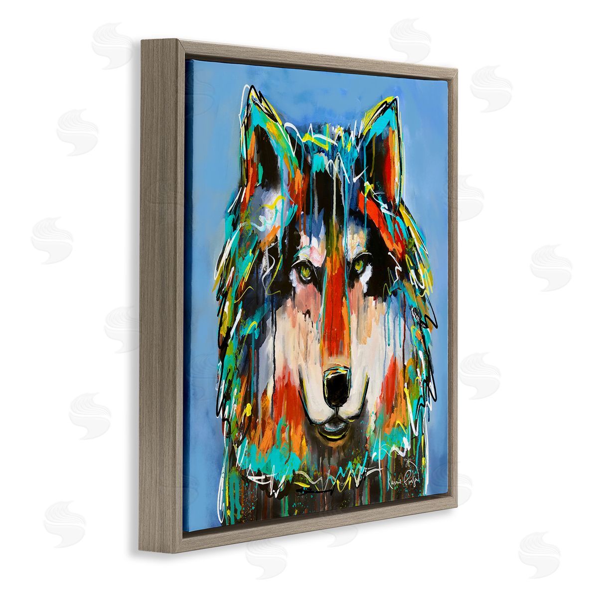 Karrie Evenson Bold Wolf Dripping Paint Saturated Graffiti Street Style  Brown Floating Frame Canvas Wall Art Print